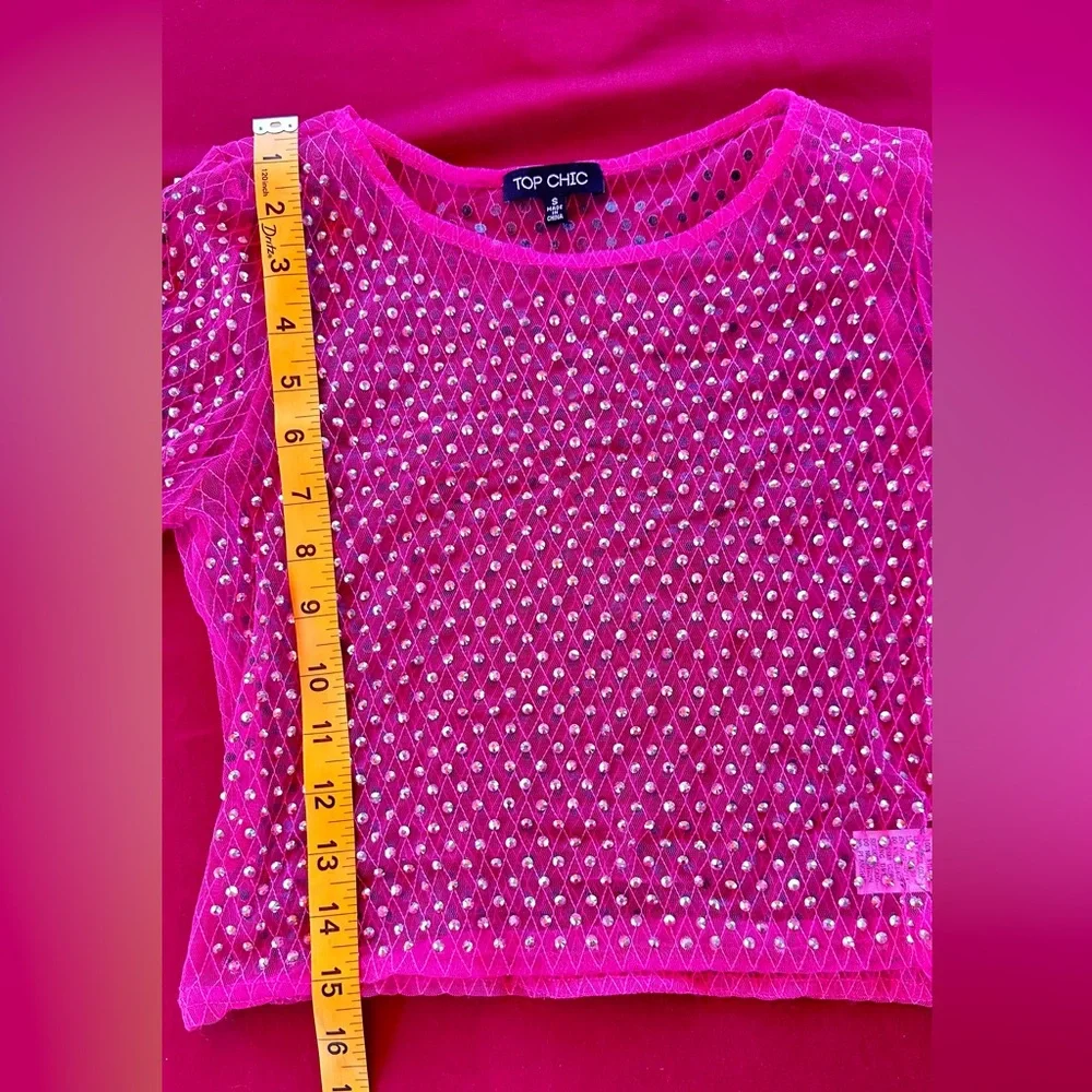 Chic Pink Embellished Sheer Blouse